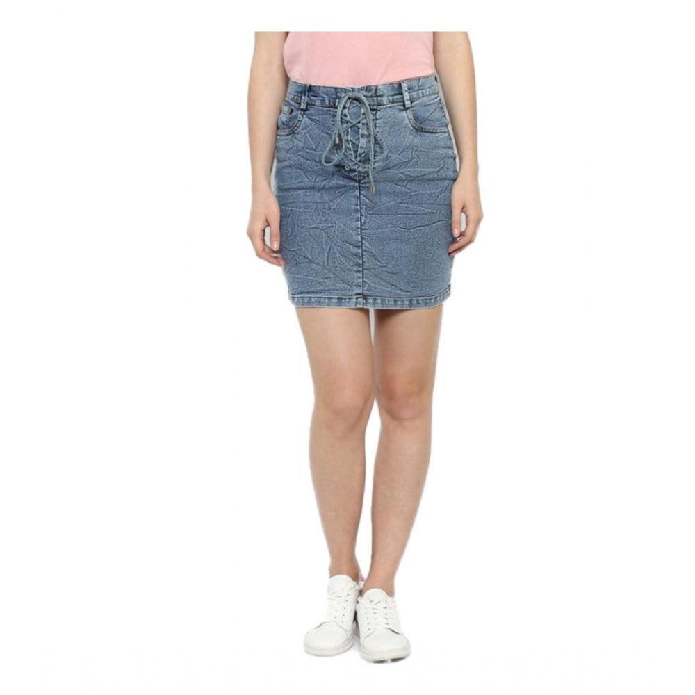 Generic Women's Denim Draw String Buttoned Skirt (Blue) Main image
