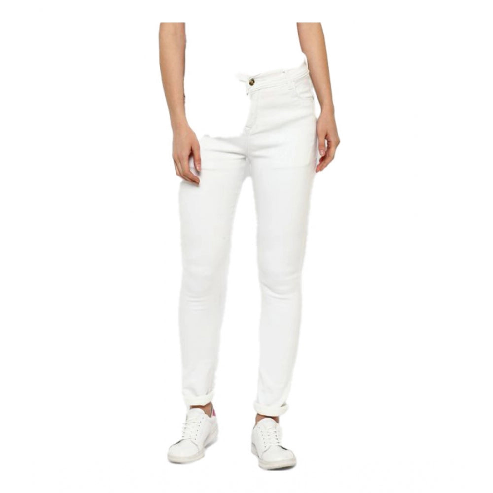 Generic Women's Denim Solid Buttoned Jeans (White) Main image