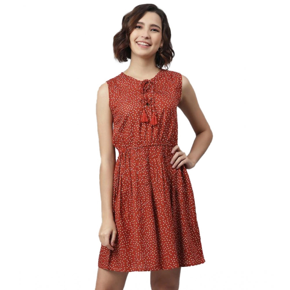 Generic Women's Rayon Polka Sleeveless Above Knee Dress (Rust) Main image