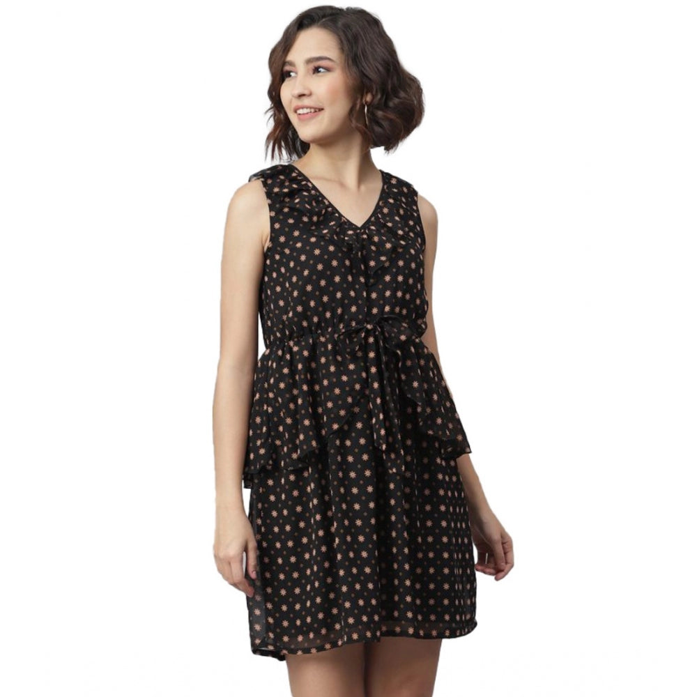 Generic Women's Polyester Peplum Sleeveless Above Knee Dress (Black) Main image