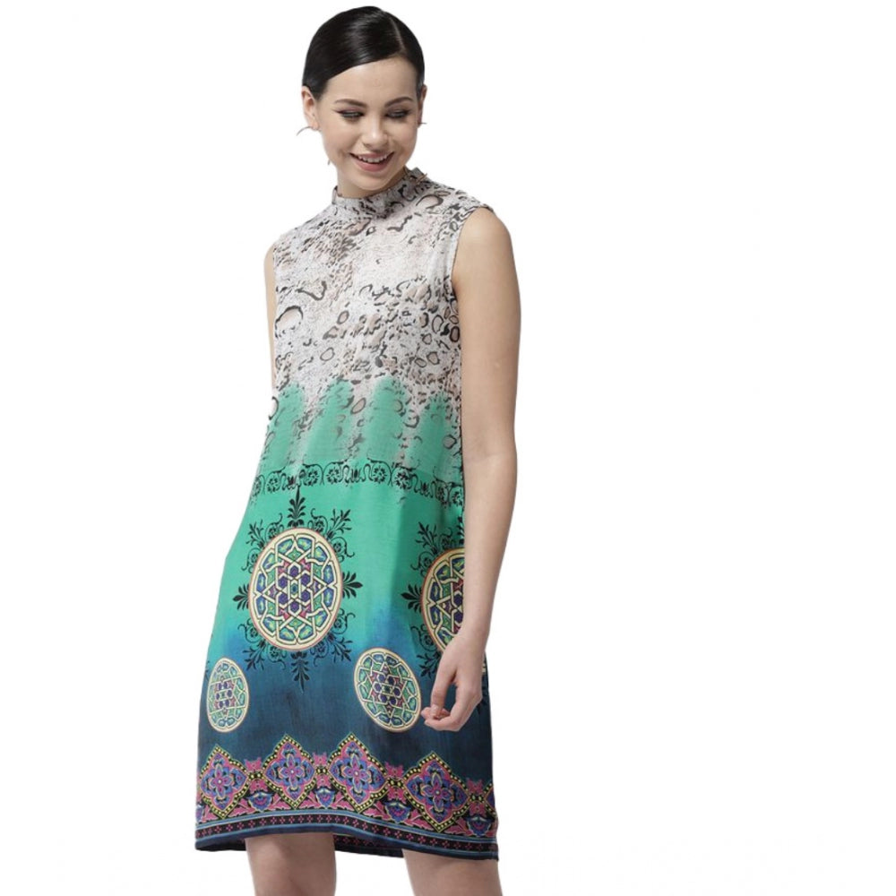 Generic Women's Polyester Printed Sleeveless Above Knee Dress (Multicolor) Main image