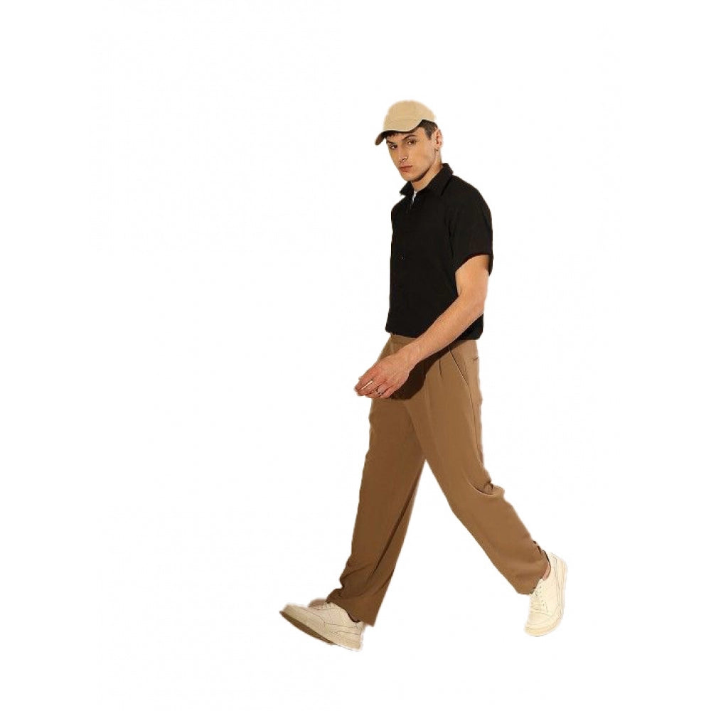 Generic Men's Cotton Blend Solid Half-Sleeve Regular Shirt (Black) Main image