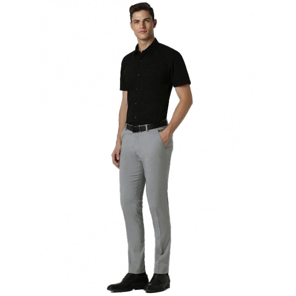 Generic Men's Cotton Blend Solid Half-Sleeve Regular Shirt (Black)