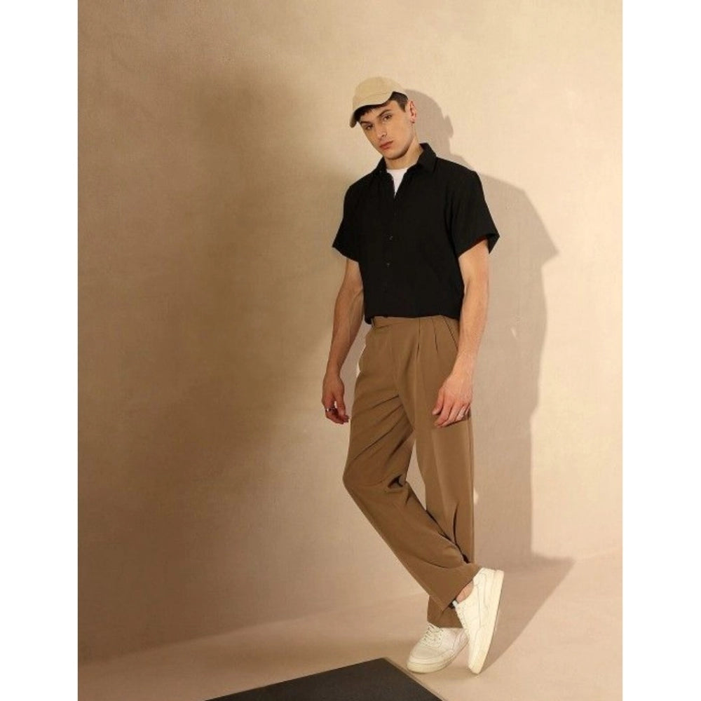 Generic Men's Cotton Blend Solid Half-Sleeve Regular Shirt (Black) Secondary image