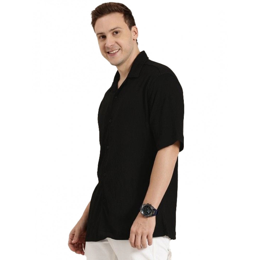 Generic Men's Cotton Blend Solid Half-Sleeve Regular Shirt (Black) Main image