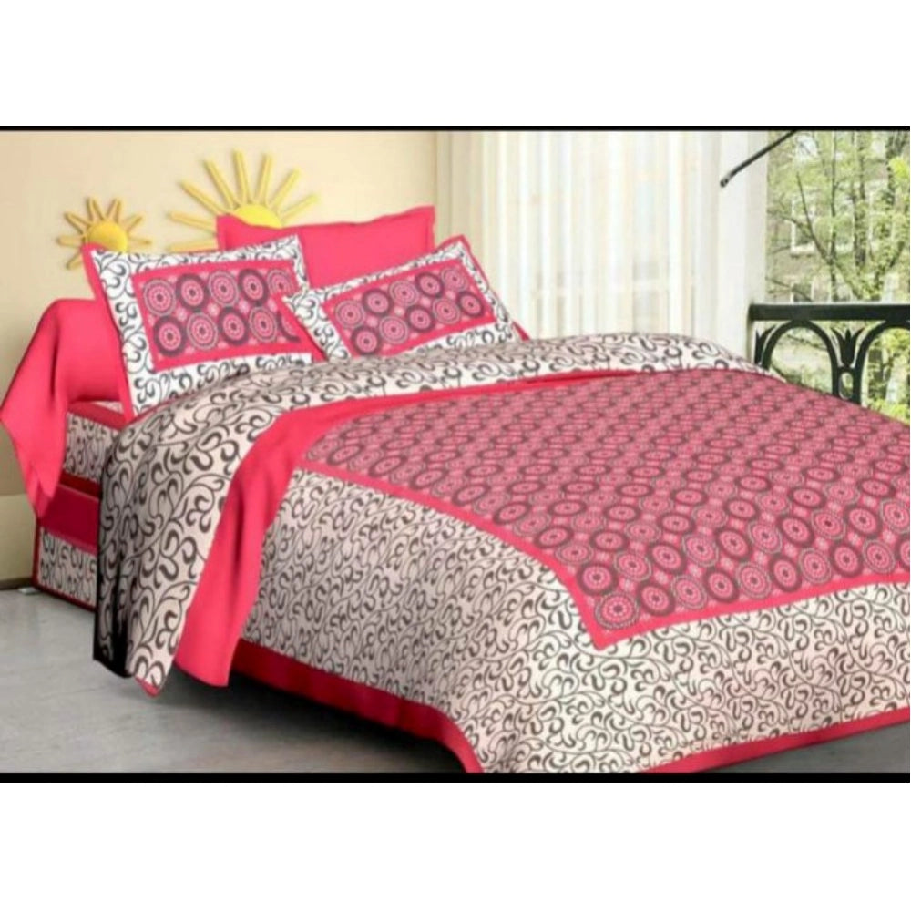 Generic Cotton Printed Queen Size Bedsheet With 2 Pillow Covers (Pink, 90x100 Inch) Main image