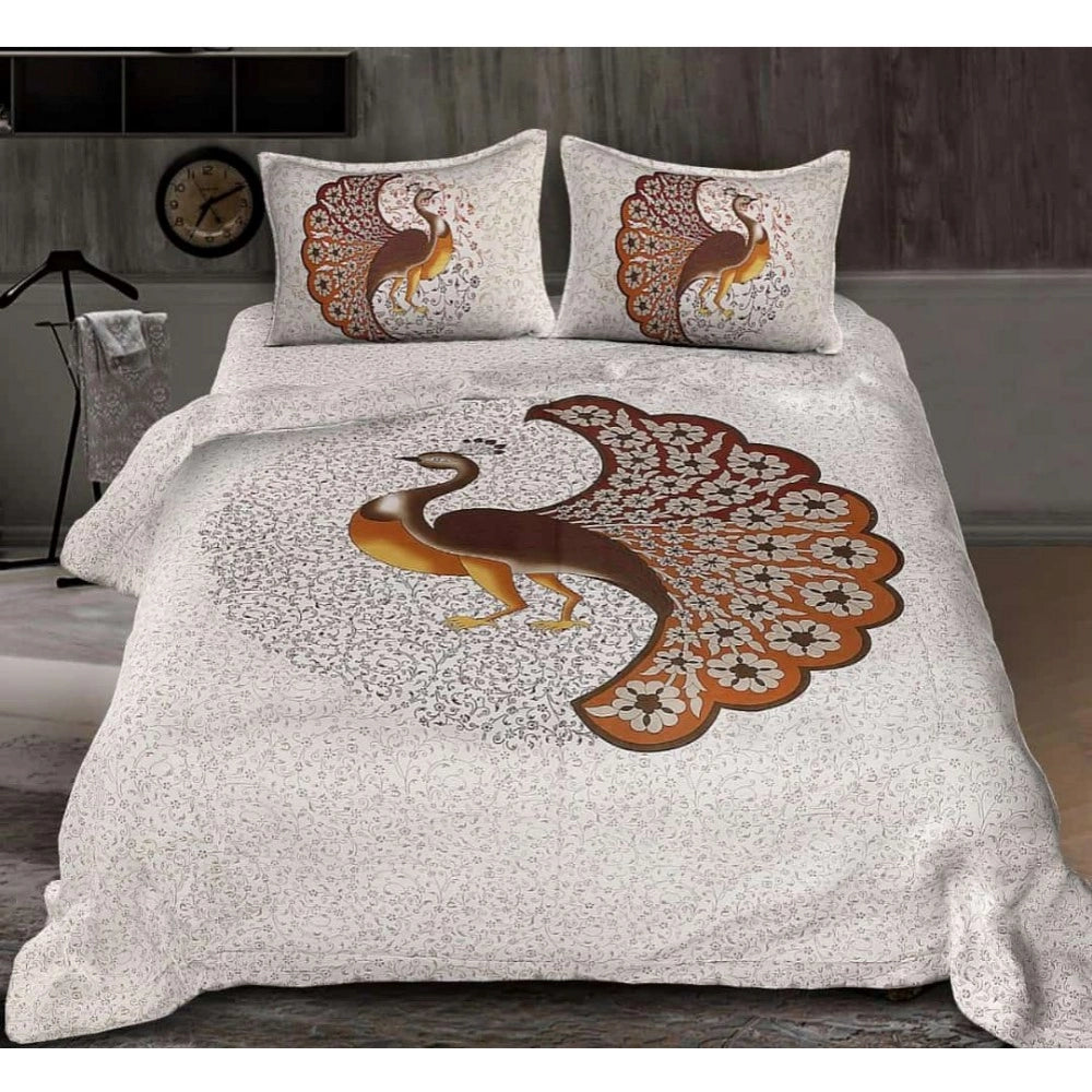 Generic Cotton Printed Queen Size Bedsheet With 2 Pillow Covers (White, 90x100 Inch) Main image