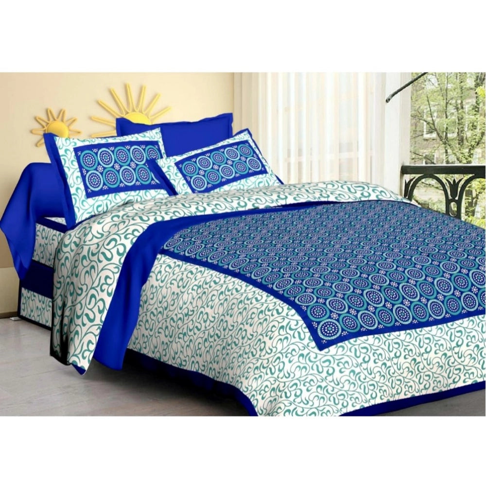 Generic Cotton Printed Queen Size Bedsheet With 2 Pillow Covers (Blue, 90x100 Inch) Main image