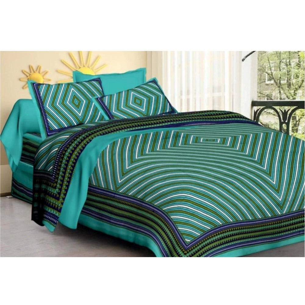 Generic Cotton Printed Queen Size Bedsheet With 2 Pillow Covers (Green, 90x100 Inch) Main image