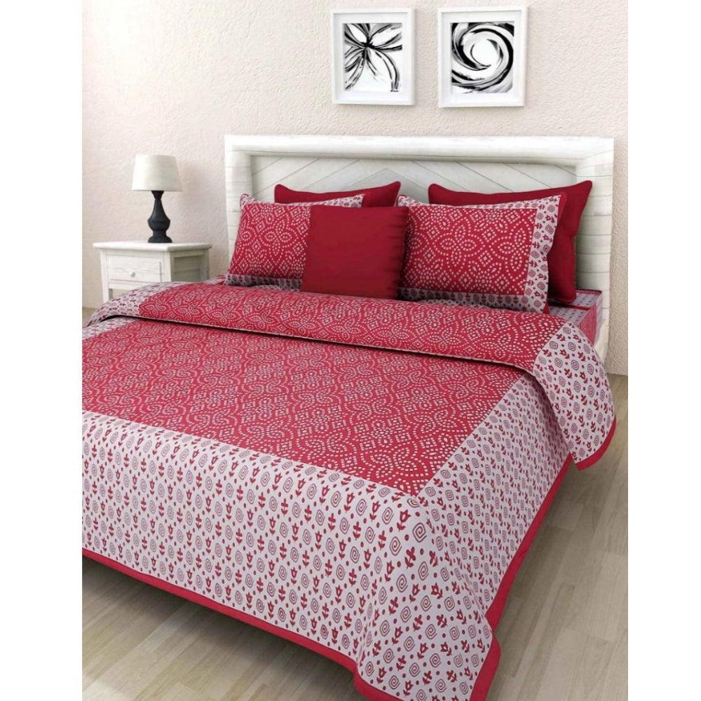 Generic Cotton Printed Queen Size Bedsheet With 2 Pillow Covers (Pink, 90x100 Inch) Main image