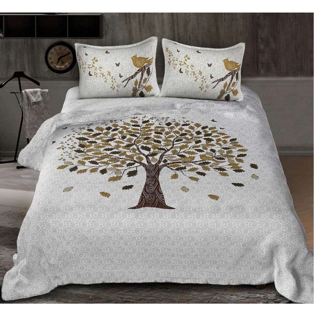 Generic Cotton Printed Queen Size Bedsheet With 2 Pillow Covers (White, 90x100 Inch) Main image