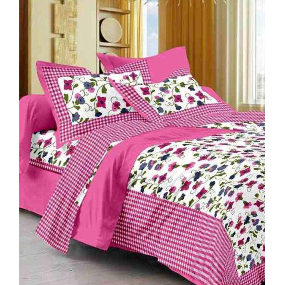 Generic Cotton Printed Queen Size Bedsheet With 2 Pillow Covers (Pink, 90x100 Inch) Main image