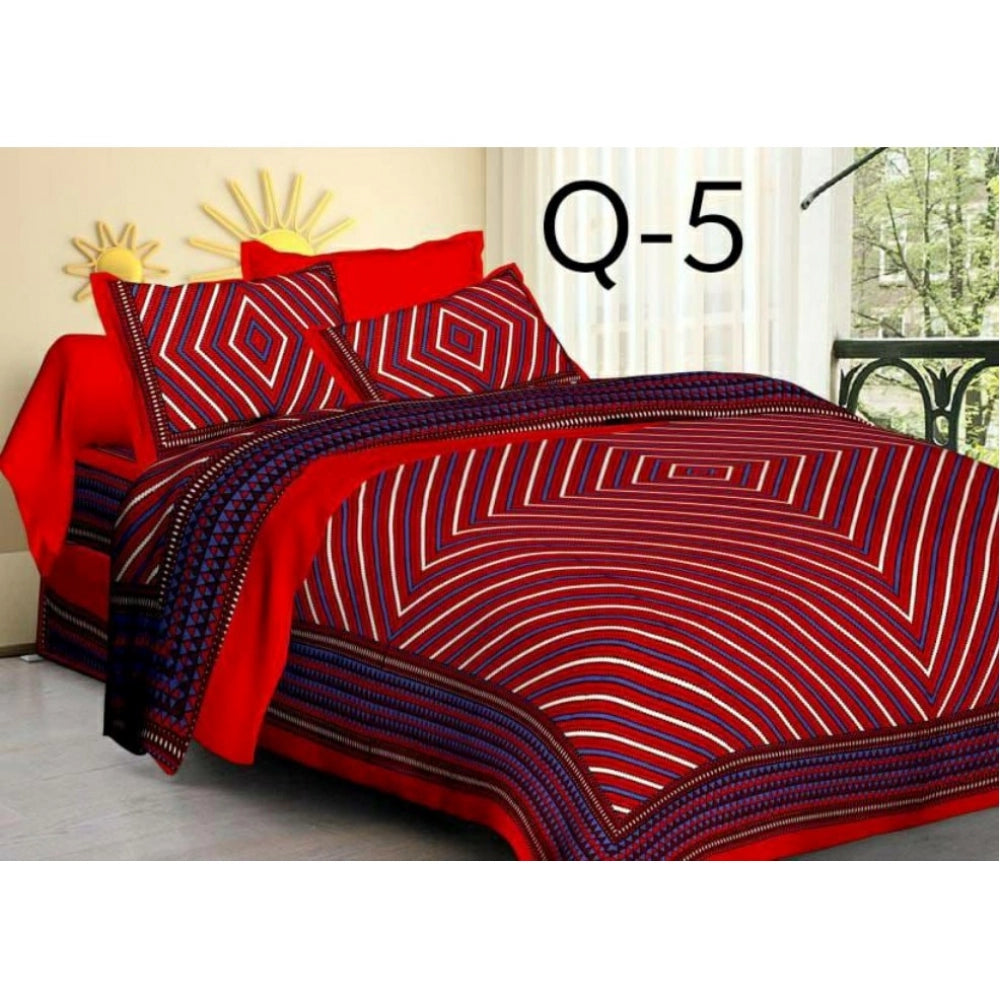 Generic Cotton Printed Queen Size Bedsheet With 2 Pillow Covers (Red, 90x100 Inch) Main image