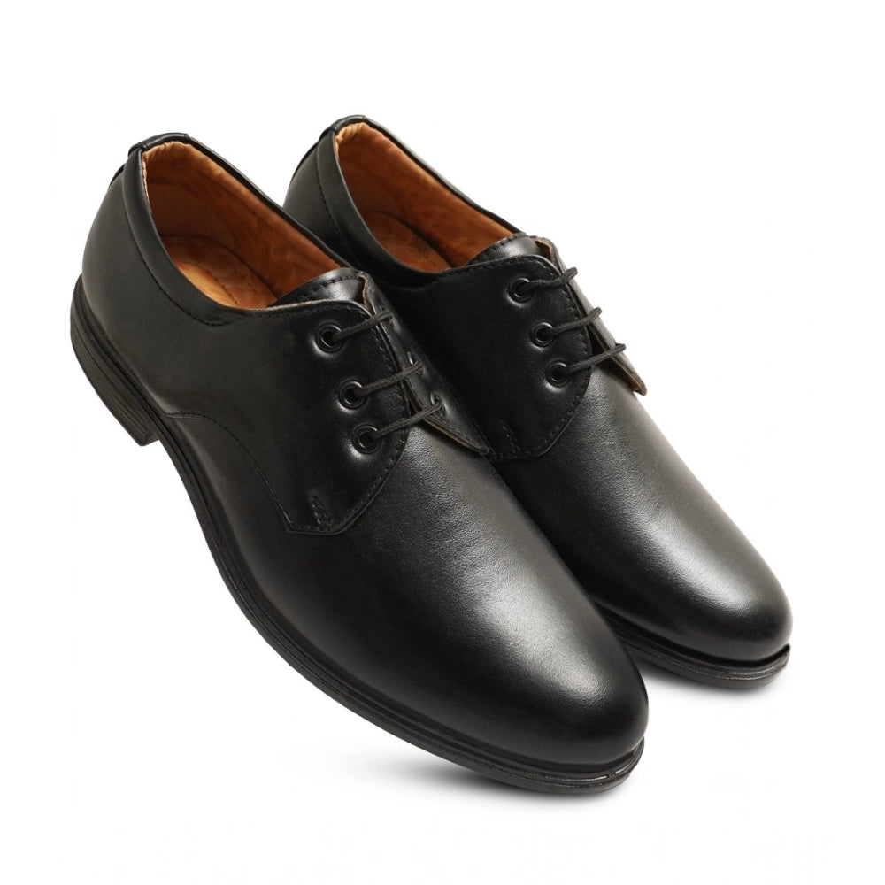 Generic Men's Casual Faux Leather Solid Lace-Up Formal Shoes (Black) Main image