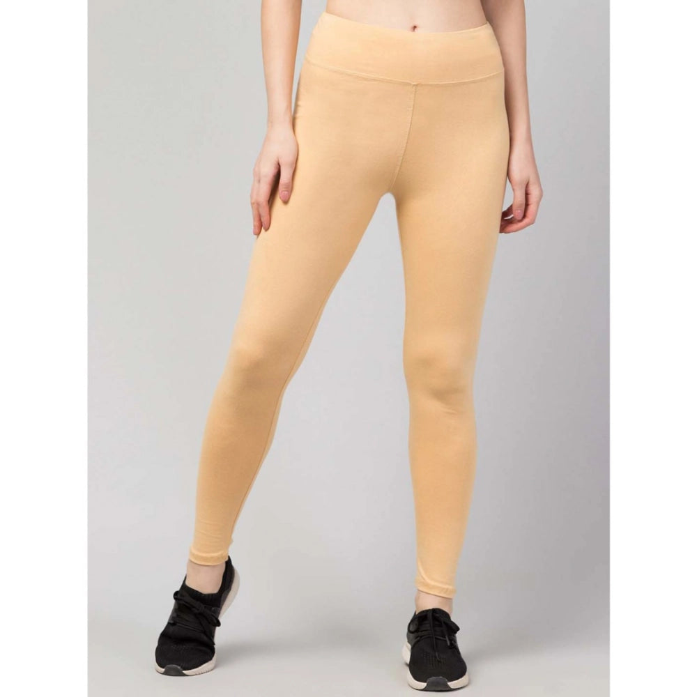 Generic Women's Polyester Solid Ankle Length High-Rise Tights (Beige)