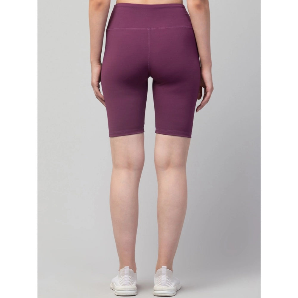 Generic Women's Polyester Solid Above Knee High-Rise Shorts (Purple) Secondary image