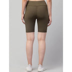 Generic Women's Polyester Solid Above Knee High-Rise Shorts (Olive)