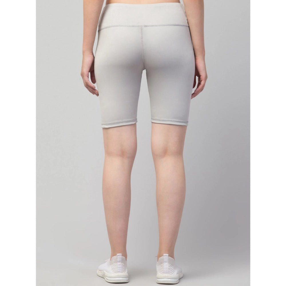 Generic Women's Polyester Solid Above Knee High-Rise Shorts (Grey) Secondary image
