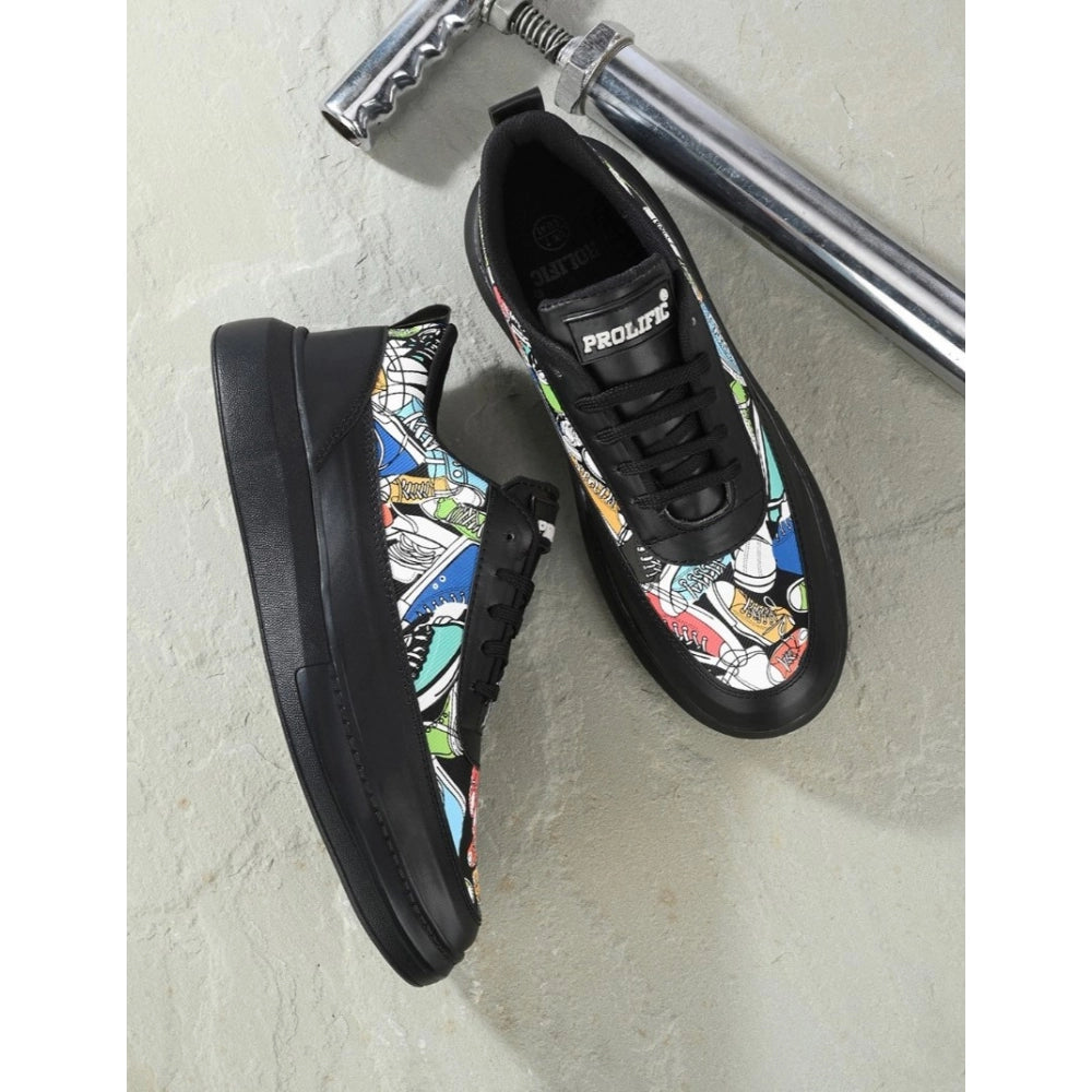 Generic Men's Casual Synthetic Printed Lace-Up Shoes (Black) Secondary image