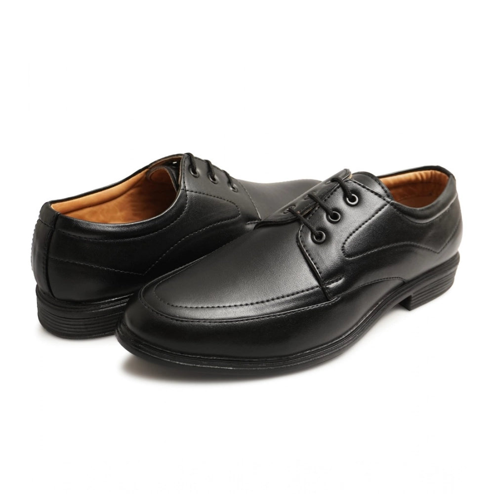 Generic Men's Casual Faux Leather Solid Lace-Up Formal Shoes (Black) Main image