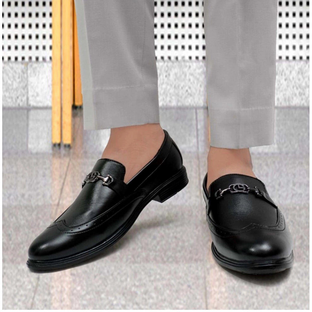 Generic Men's Casual Faux Leather Solid Slip-on Formal Shoes (Black) Secondary image