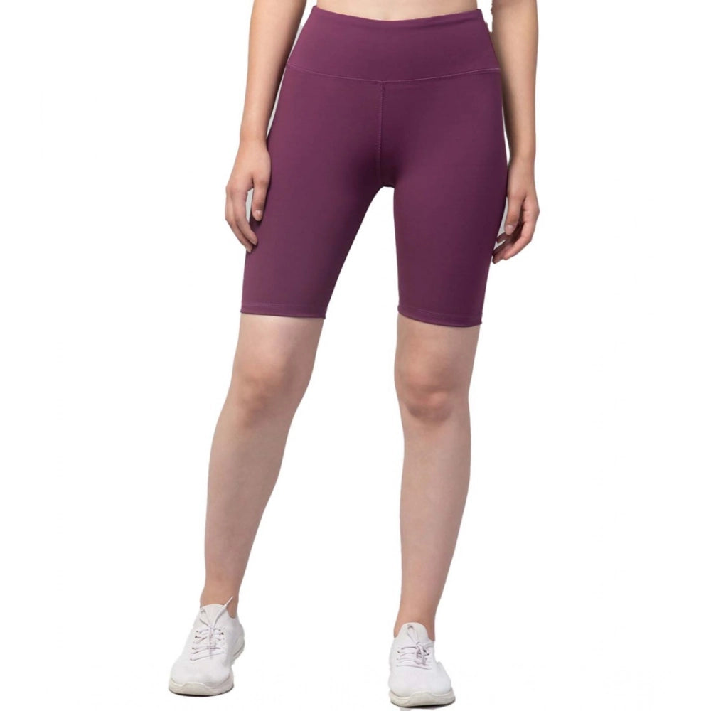 Generic Women's Polyester Solid Above Knee High-Rise Shorts (Purple) Main image