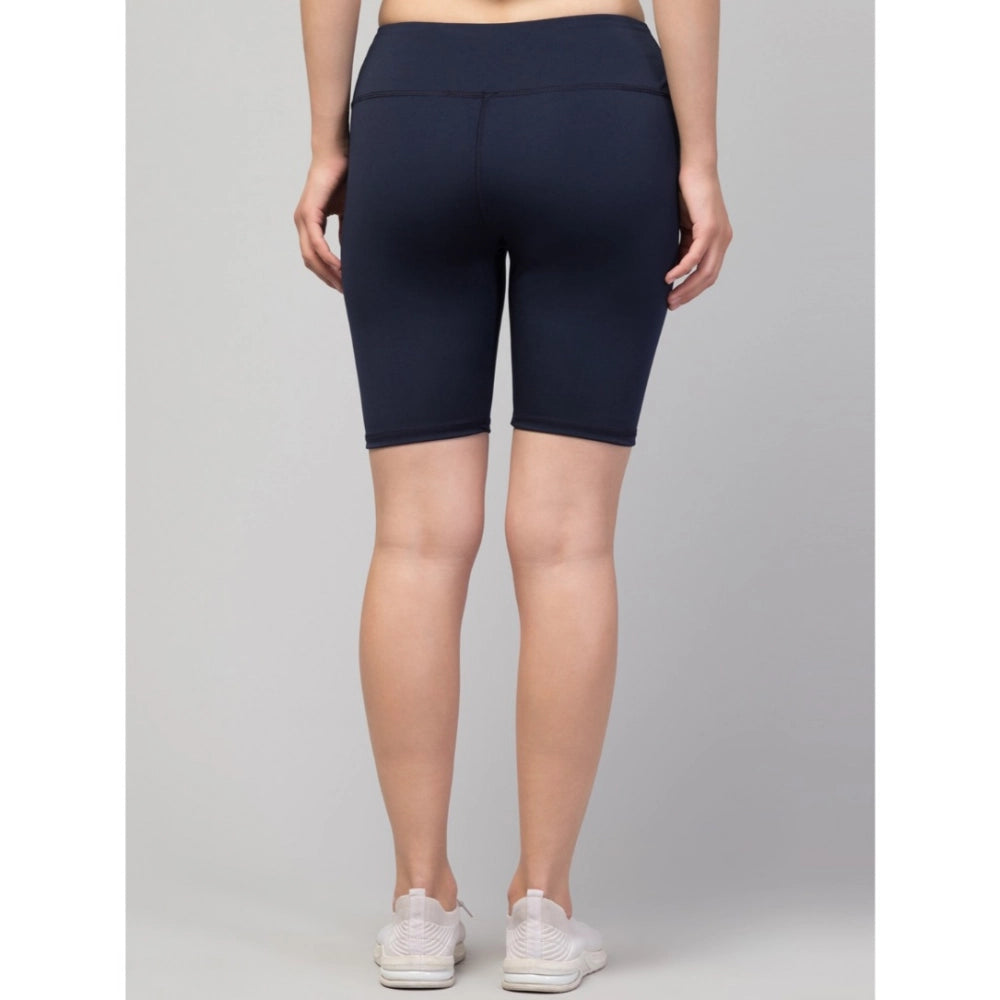 Generic Women's Polyester Solid Above Knee High-Rise Shorts (Navy) Secondary image