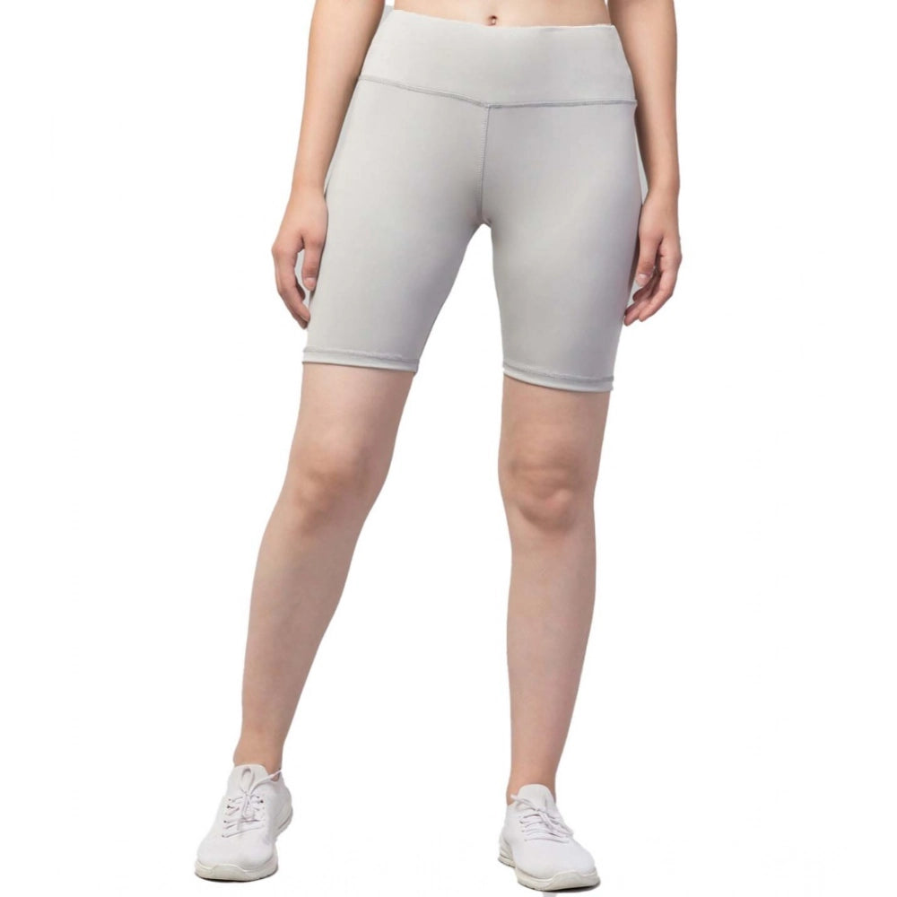 Generic Women's Polyester Solid Above Knee High-Rise Shorts (Grey) Main image