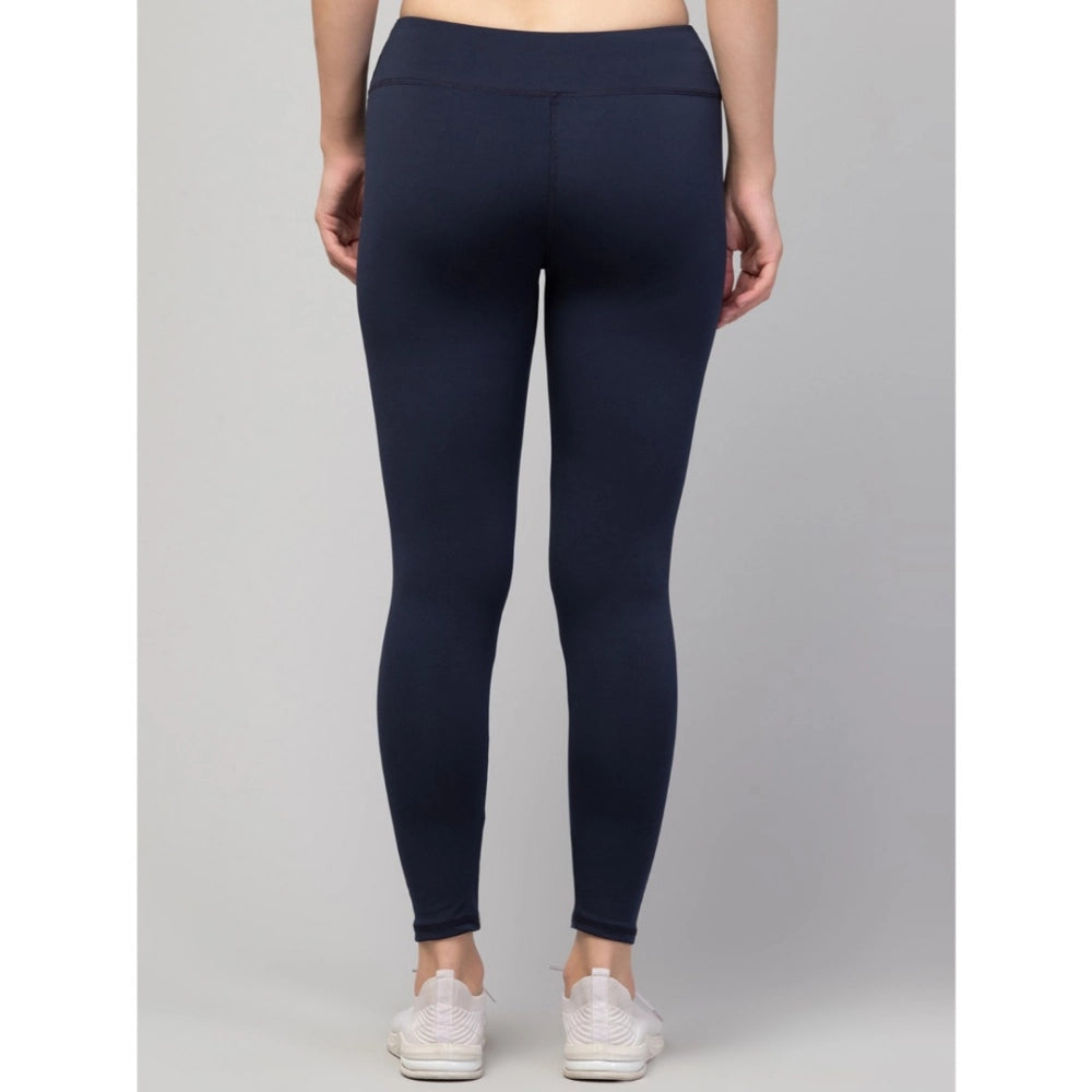 Generic Women's Polyester Solid Ankle Length High-Rise Tights (Navy) Secondary image