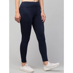 Generic Women's Polyester Solid Ankle Length High-Rise Tights (Navy)