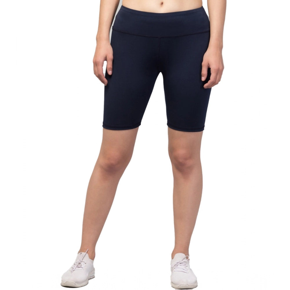 Generic Women's Polyester Solid Above Knee High-Rise Shorts (Navy) Main image