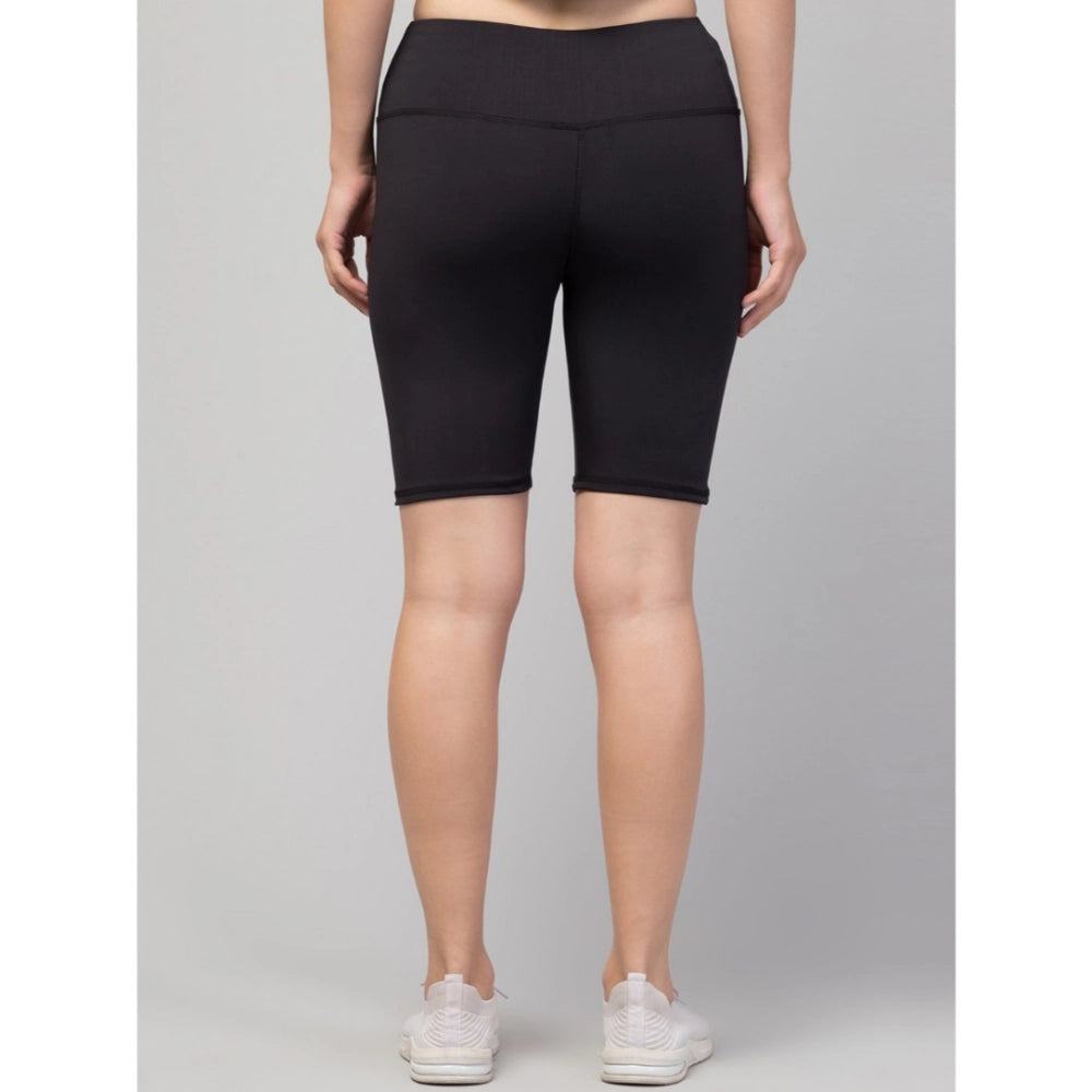Generic Women's Polyester Solid Above Knee High-Rise Shorts (Black) Secondary image