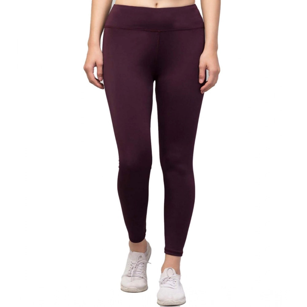 Generic Women's Polyester Solid Ankle Length High-Rise Tights (Purple) Main image