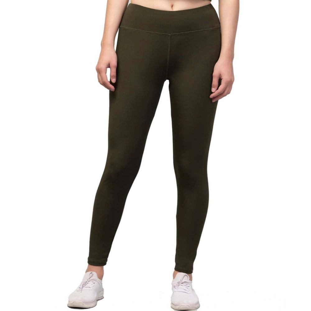 Generic Women's Polyester Solid Ankle Length High-Rise Tights (Olive) Main image