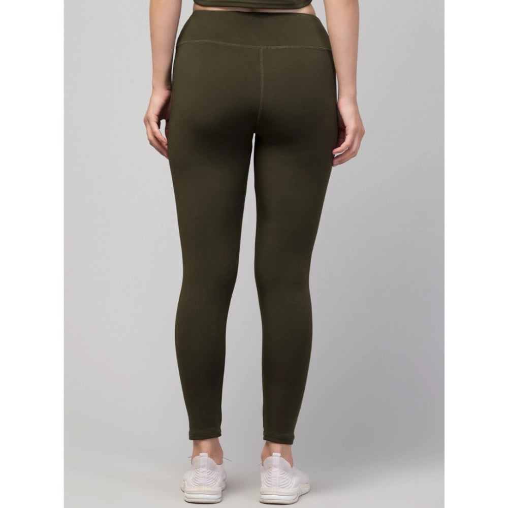 Generic Women's Polyester Solid Ankle Length High-Rise Tights (Olive) Secondary image