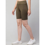 Generic Women's Polyester Solid Above Knee High-Rise Shorts (Olive)
