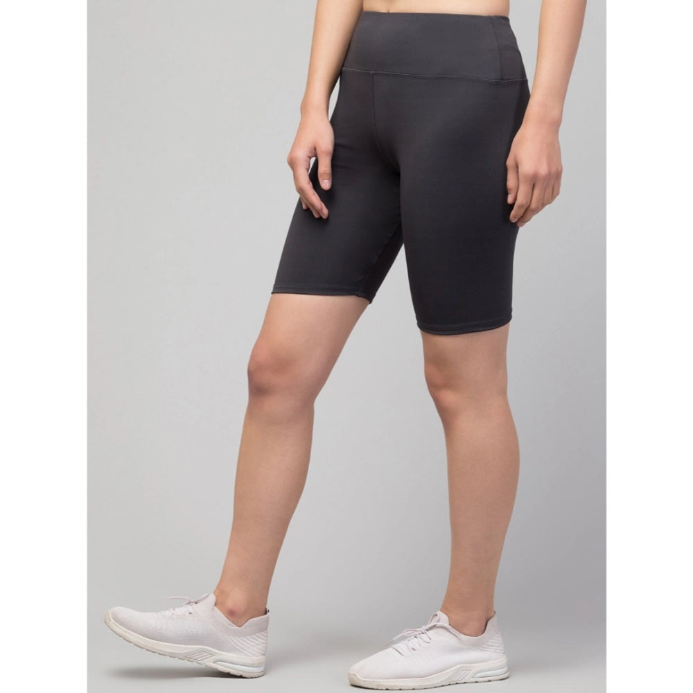 Generic Women's Polyester Solid Above Knee High-Rise Shorts (Grey)