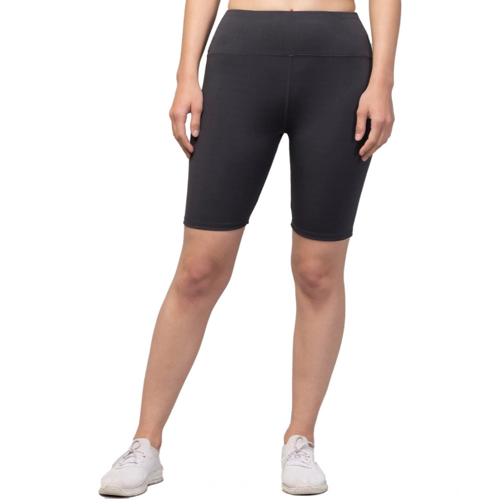 Generic Women's Polyester Solid Above Knee High-Rise Shorts (Grey) Main image