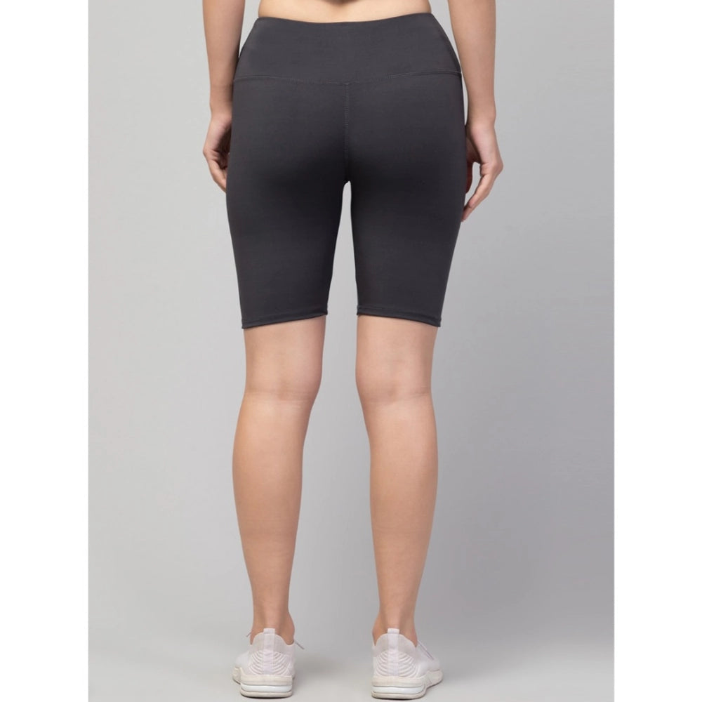 Generic Women's Polyester Solid Above Knee High-Rise Shorts (Grey) Secondary image