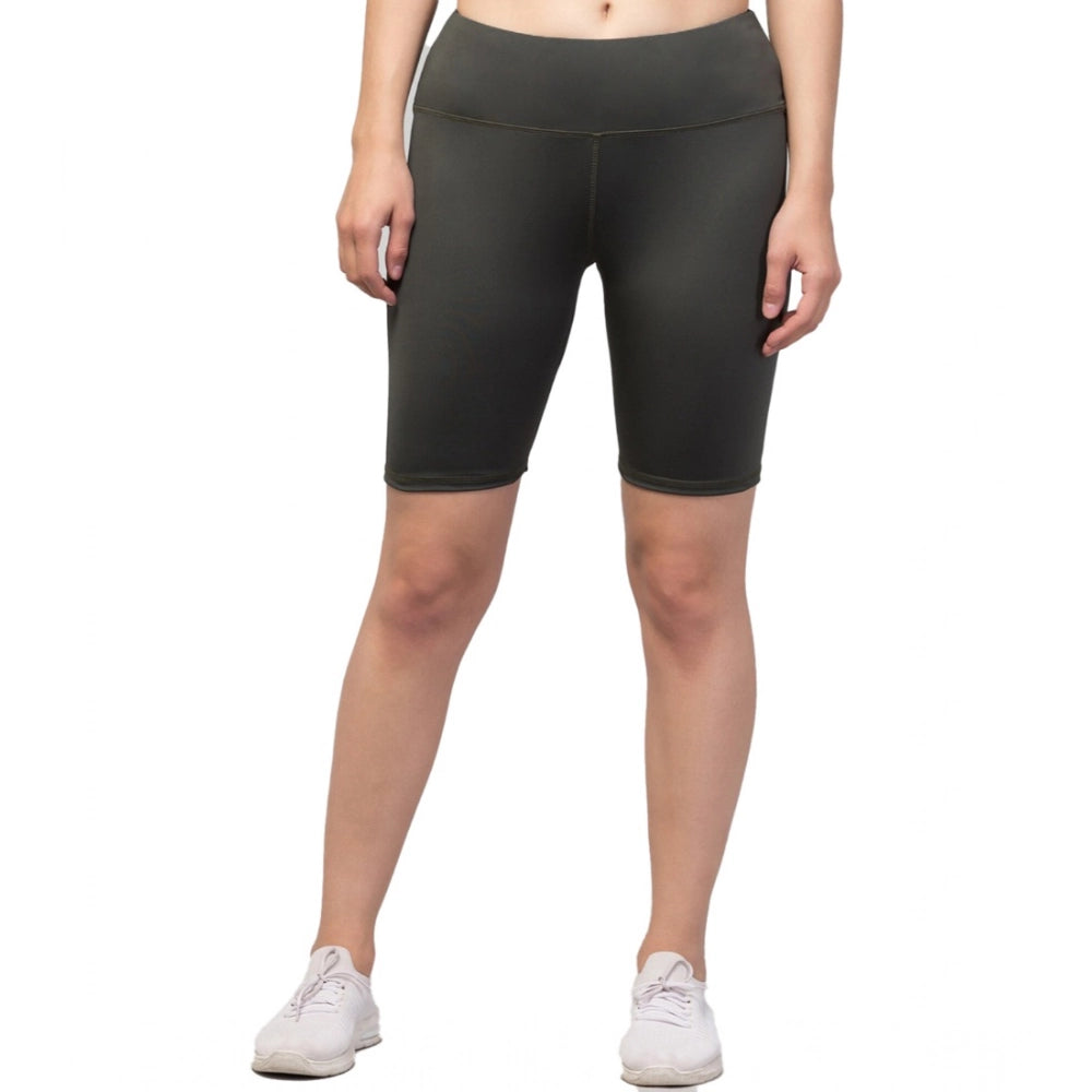 Generic Women's Polyester Solid Above Knee High-Rise Shorts (Green) Main image