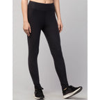 Generic Women's Polyester Solid Ankle Length High-Rise Tights (Black)