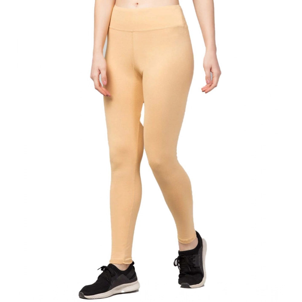 Generic Women's Polyester Solid Ankle Length High-Rise Tights (Beige) Main image