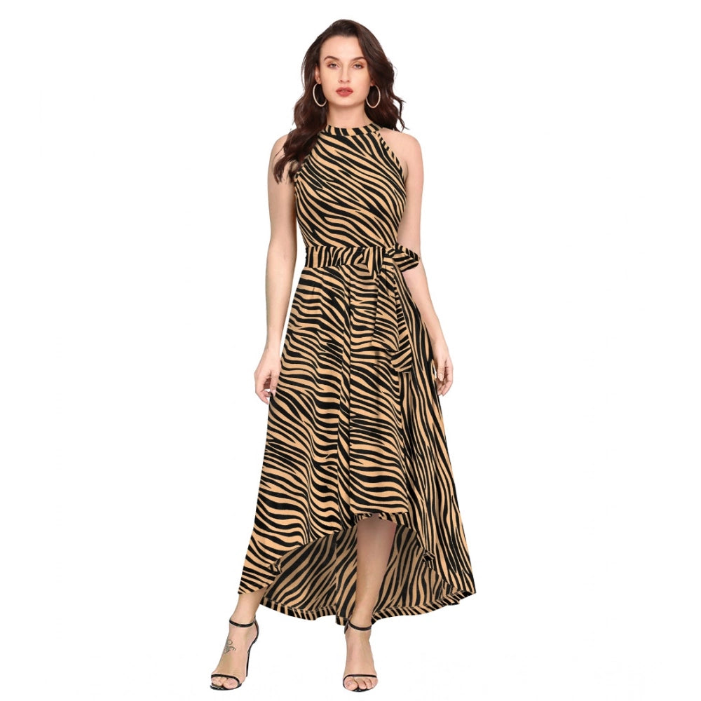Generic Women's Polyester Zebra Pattern Halter Neck Sleeveless Dress (Yellow) Main image