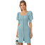 Generic Women's Knitting stretchable Solid Square Neck 3-4 Puff Sleeve Dress (Pista)