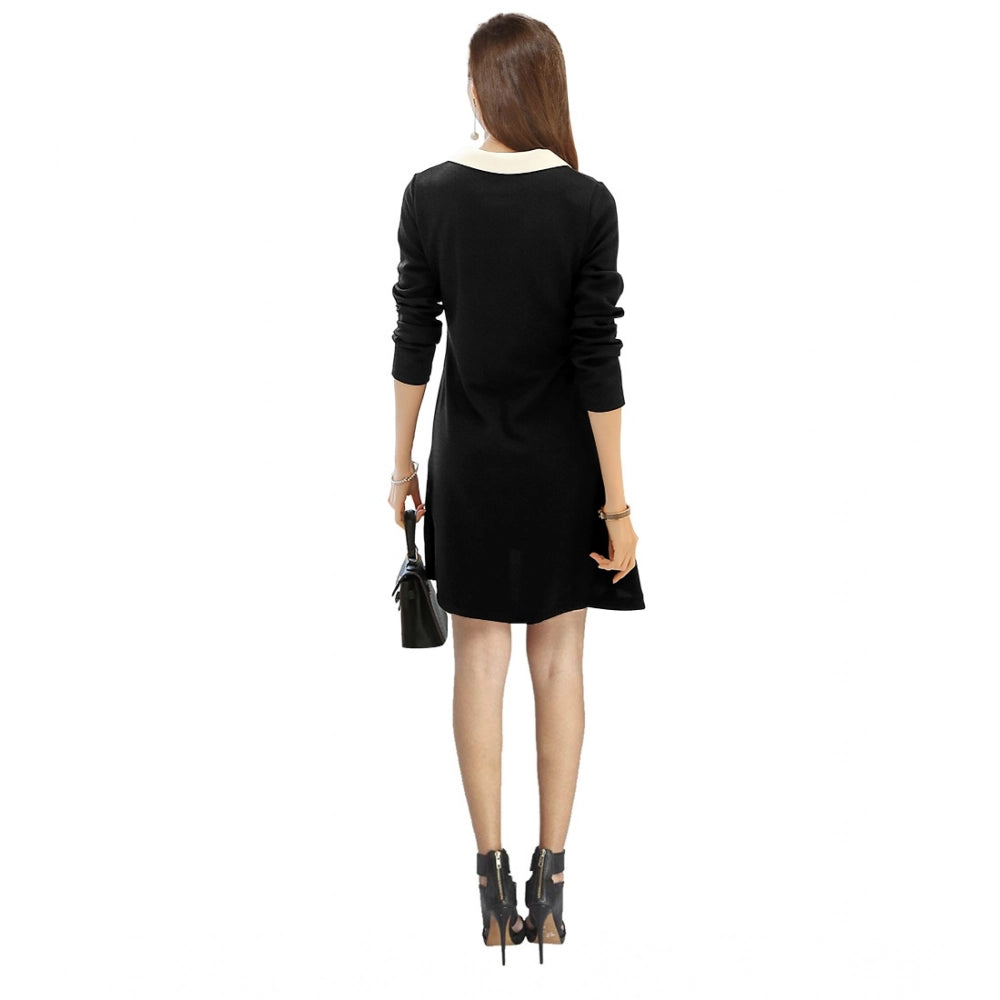 Generic Women's Polyester Solid Collar 3-4th Dress (Black) Secondary image