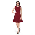 Generic Women's Polyester Solid Round Neck Sleeveless Dress (Maroon)