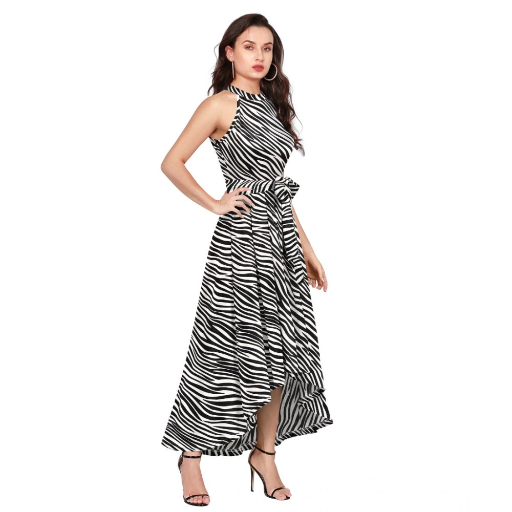 Generic Women's Polyester Zebra Pattern Halter Neck Sleeveless Dress (White) Secondary image