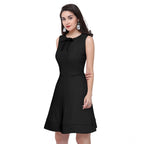 Generic Women's Polyester Solid Round Neck Sleeveless Dress (Black)