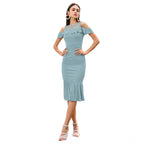 Generic Women's Knitting stretchable Solid Round Neck Sleeveless Dress (Pista )