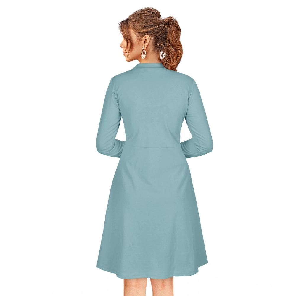 Generic Women's Knitting stretchable Solid Round Neck Full Sleeve Dress (Pista) Secondary image